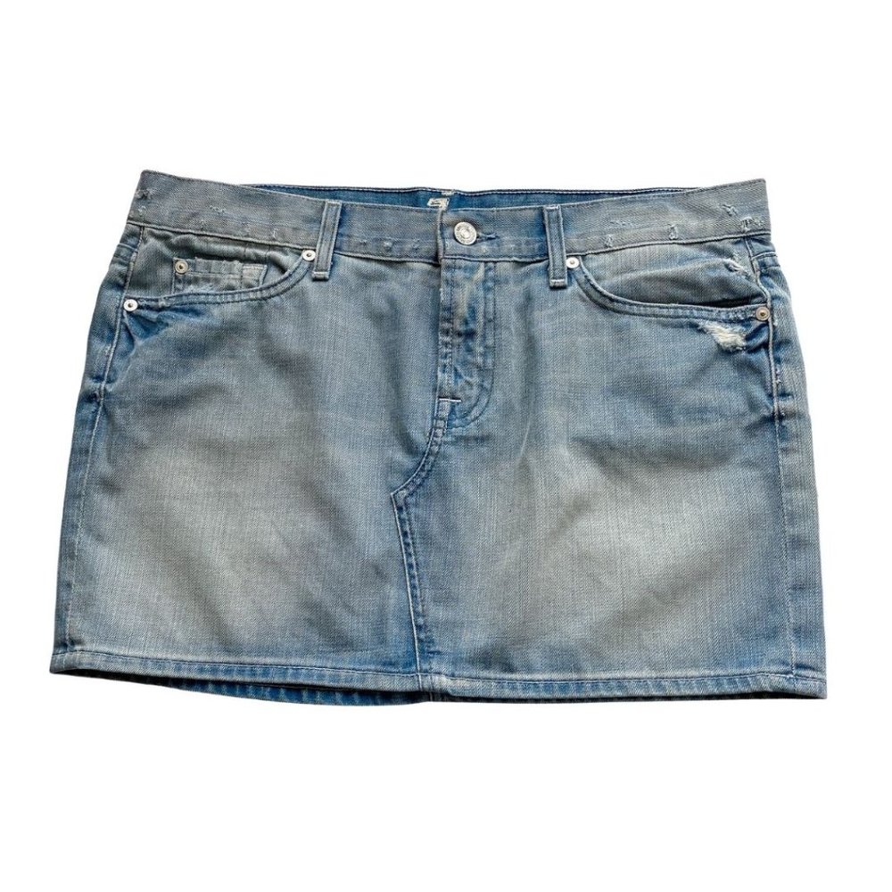 7 For All Mankind Roxanne Distressed Denim Jean Mini Skirt Size 31 NWT